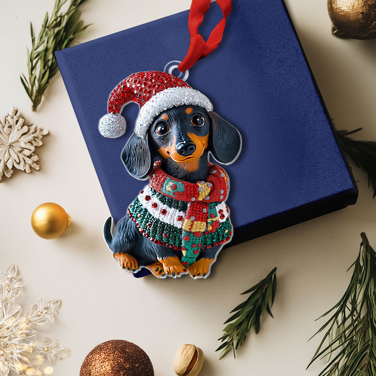 Shineful 2D Acrylic Ornament Christmas Dachshund Collection