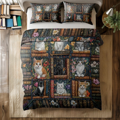 Shineful All Season Quilt 3-Piece Set - Library Cat Dreams