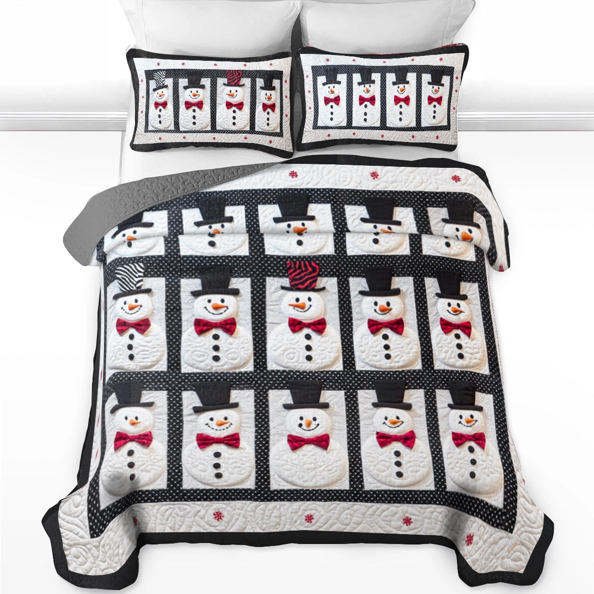 Shineful All Season Quilt 3-Piece Set Classic Top Hat Snowman