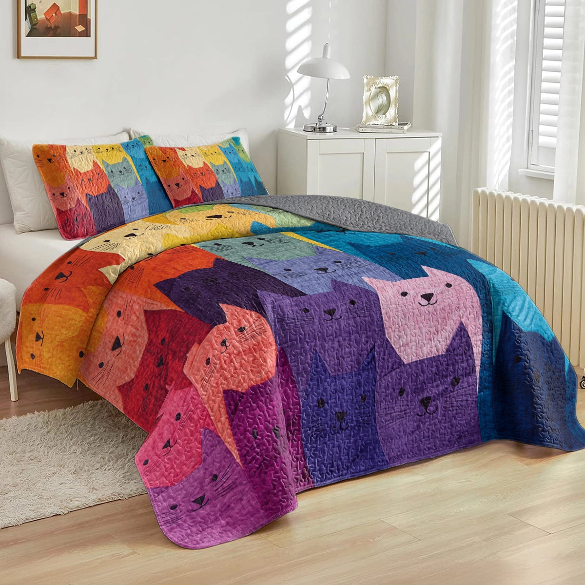 Shineful All Season Quilt 3-Piece Set Rainbow Whiskers