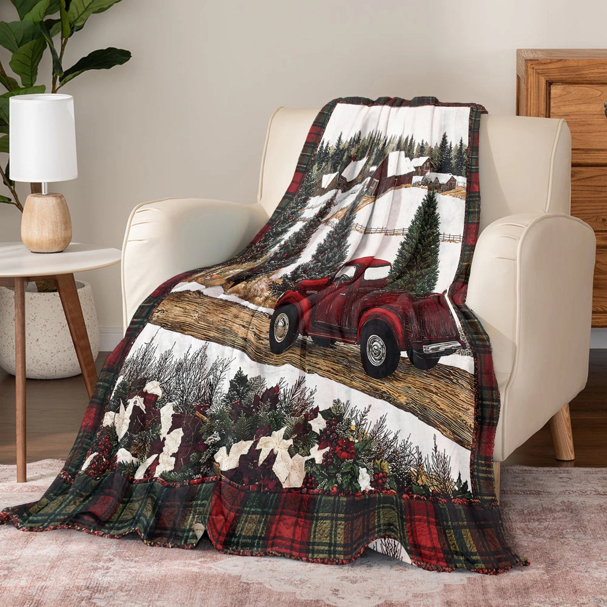 Shineful Fleece Blanket Christmas Truck