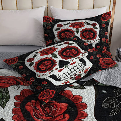 Shineful All Season Quilt 3-Piece Set - Roses & Skulls Elegance