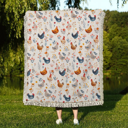 Shineful Woven Tapestry Throw Blanket -  Chicken Flower