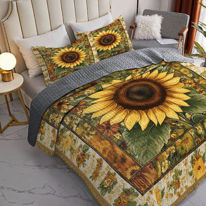 Shineful All Season Quilt 3-Piece Set Golden Sunflower