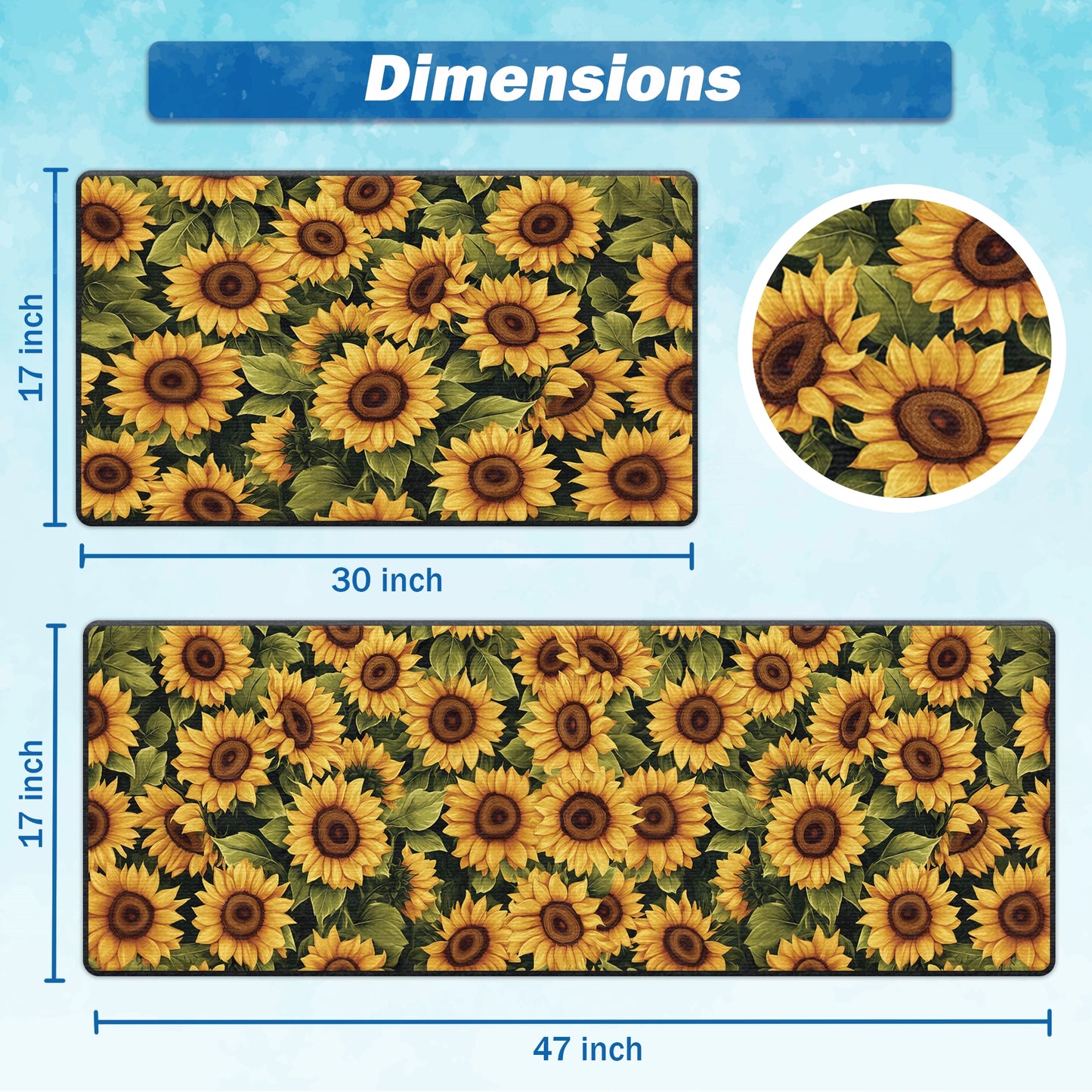 Shineful Ultra-Thin Non Skid Floor Mat, Kitchen Rugs Blooming Sunflower