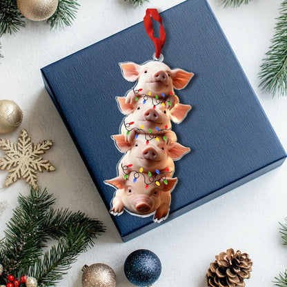 Glänzendes 2D-Acryl-Ornament „Piggy Stack Of Holiday Cheer“