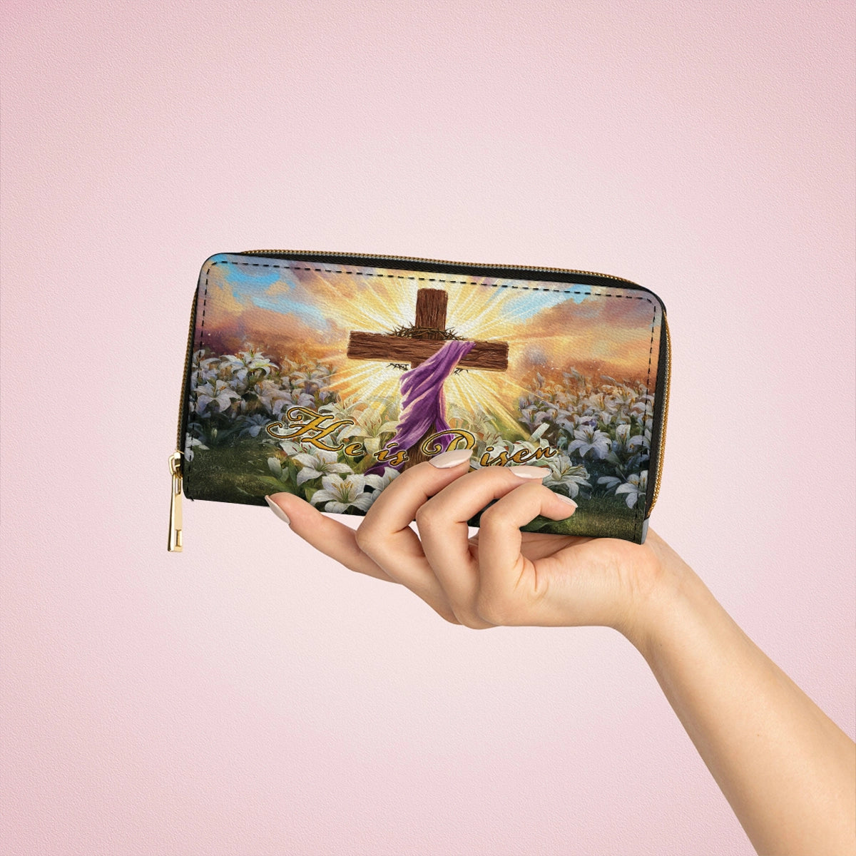 Shineful Leather Clutch Purse With Wristlet Strap Handle Easter Glory