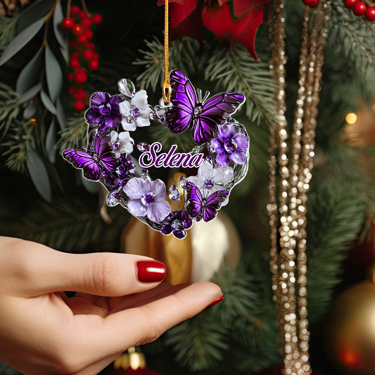 Shineful 2D Acrylic Ornament Personalized Purple Crystal Butterfly Heart