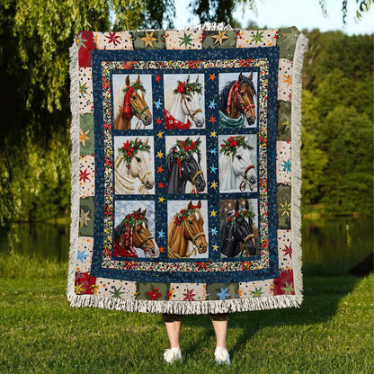 Shineful Woven Tapestry Throw Blanket - Starlit Horse Holiday