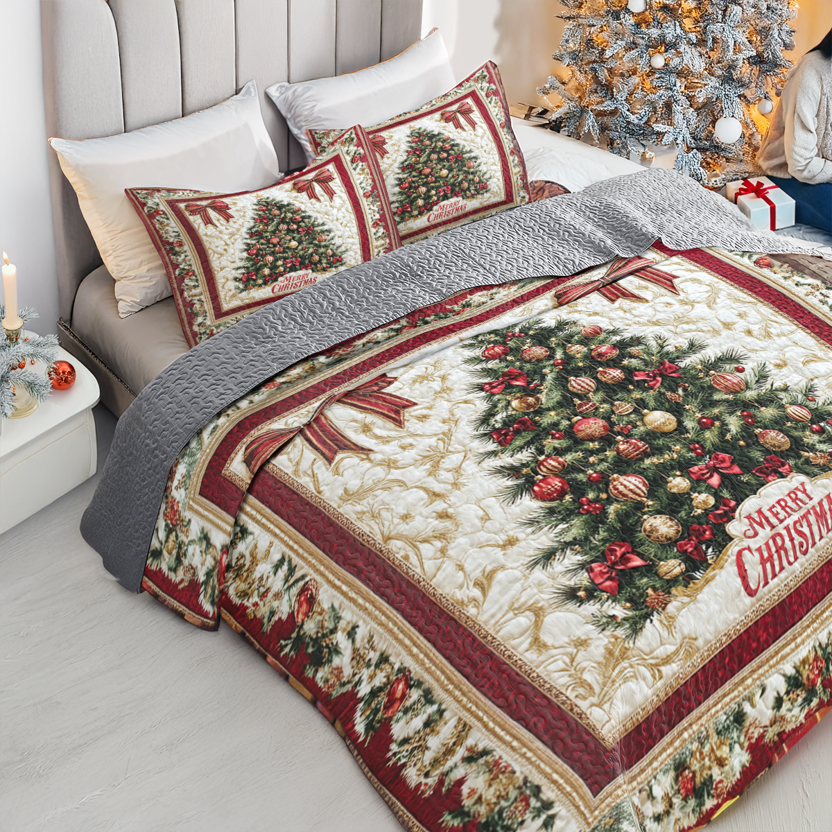 Shineful All Season Quilt 3-Piece Set Grand Christmas Tree