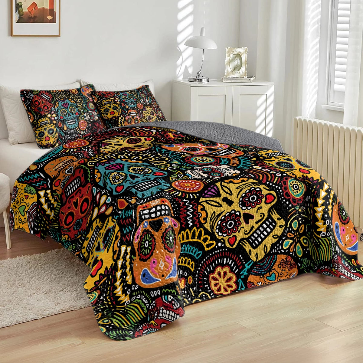 Shineful All Season Quilt 3-Piece Set - Psychedelic Skull Dream