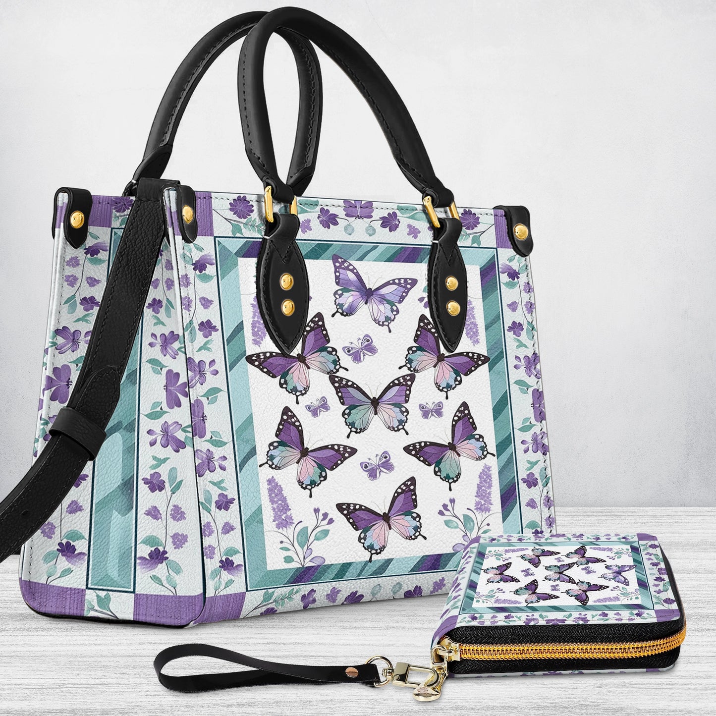 Shineful Leather Bag Purple Butterfly & Floral