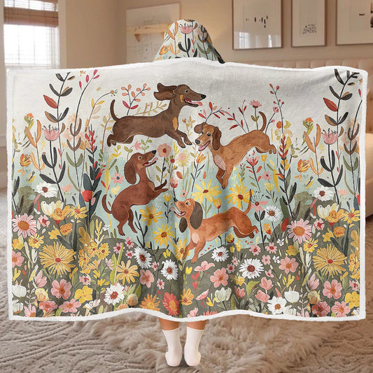 Shineful Wearable Hooded Blanket - Dachshund Floral