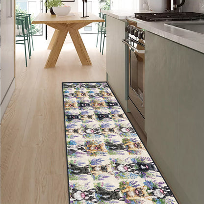 Shineful Ultra-Thin Non Skid Floor Mat, Kitchen Rugs Frenchie Flower Friends