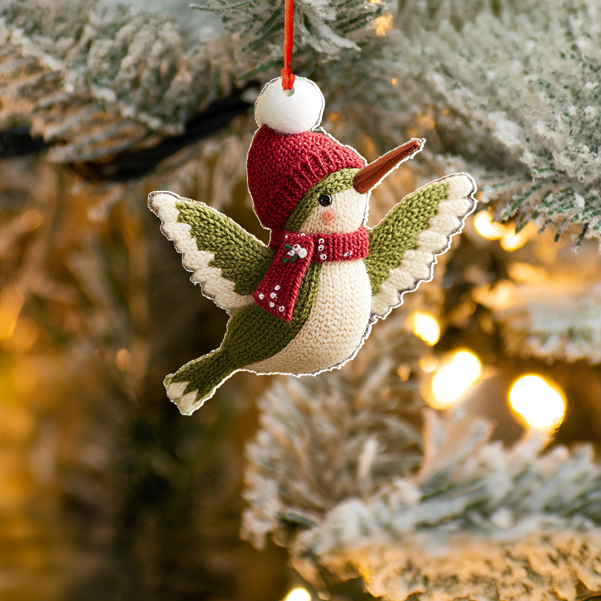 Shineful 2D Acrylic Ornament - Cute Hummingbird Knitting