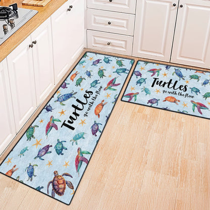 Shineful Ultra-Thin Non Skid Floor Mat, Kitchen Rugs Sea Turtle Go With The Flow