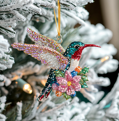 Shineful 2D Acrylic Ornament Twinkling Floral Hummingbird