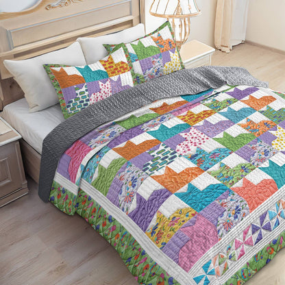 Shineful All Season Quilt 3-Piece Set Colorful Cats