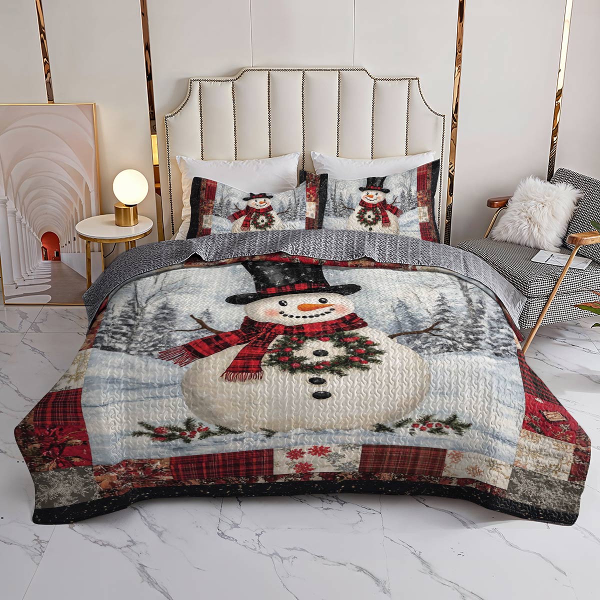 Shineful All Season Quilt 3-Piece Set Grinning Snowman