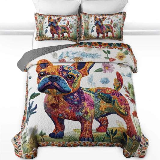 Shineful All Season Quilt 3-Piece Set - French Bulldog Floral Fantasy