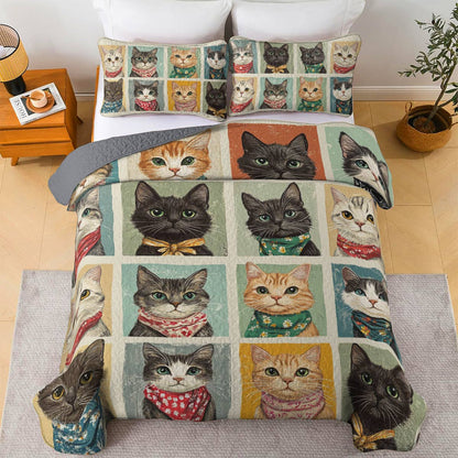 Shineful All Season Quilt 3-Piece Set Feline Faces