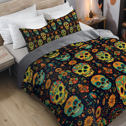 Shineful All Season Quilt 3-Piece Set - Boho Skull Harmony