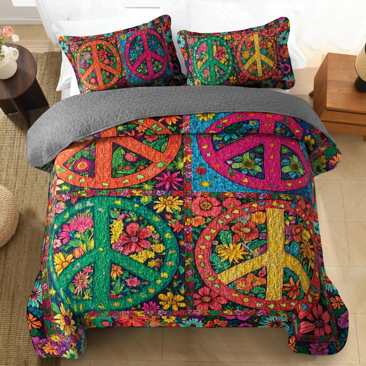 Shineful All Season Quilt 3-Piece Set - Radiant Hippie Peace