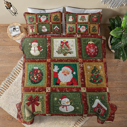 Shineful All Season Quilt 3-Piece Set Festive Santa & Snowman