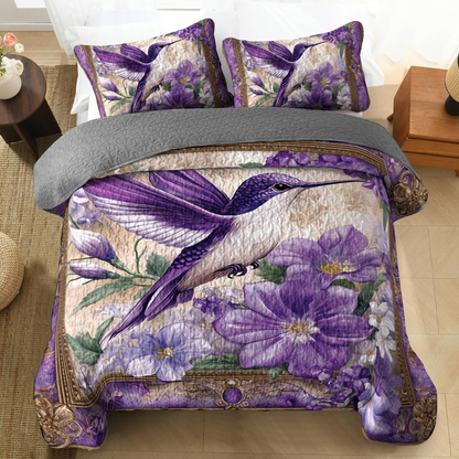 Shineful All Season Quilt 3-Piece Set - Whimsical Violet Hummingbird