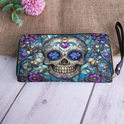 Shineful Leather Clutch Purse With Wristlet Strap Handle Lumina Gothic Skull