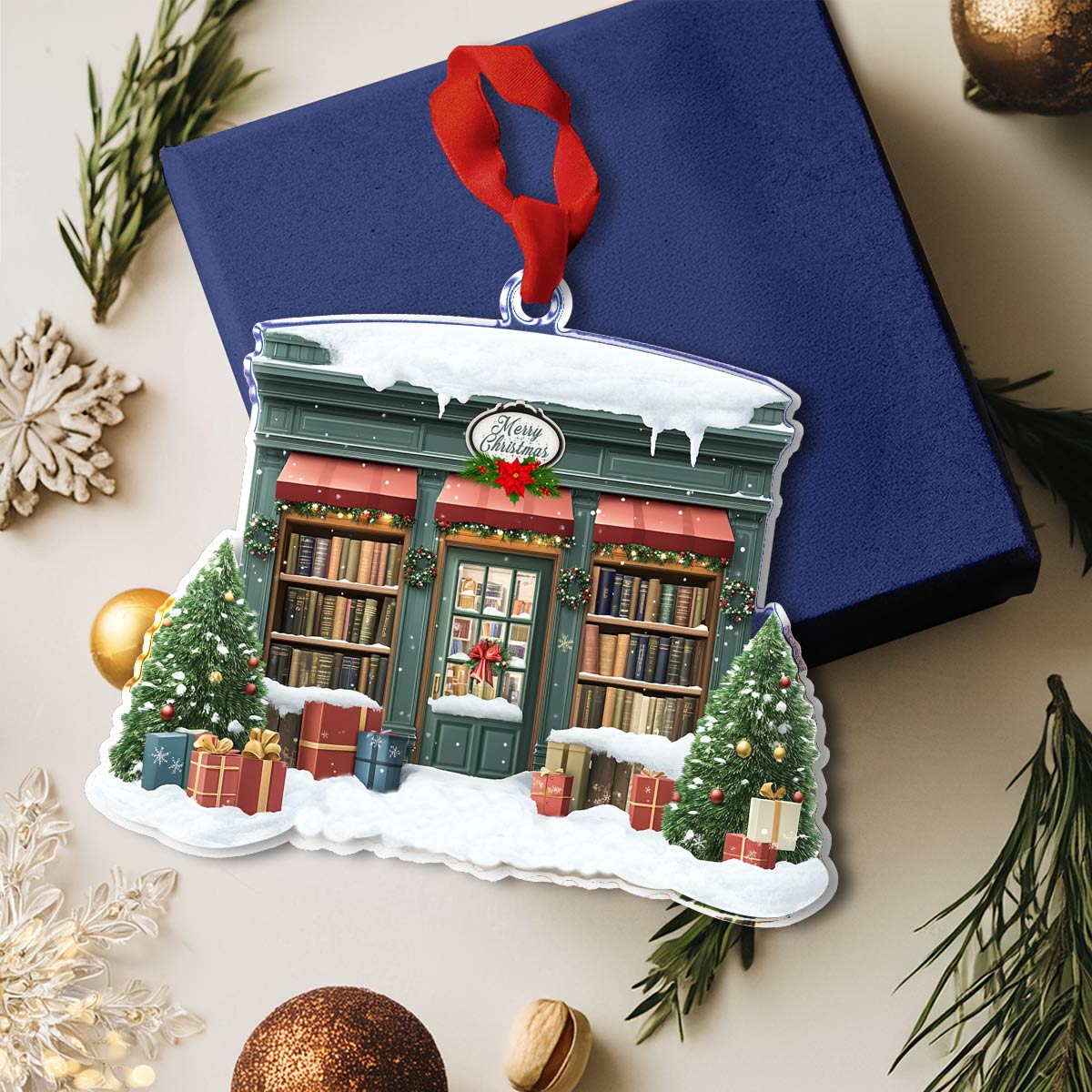 Shineful 2D Acrylic Ornament Holiday Bookshop