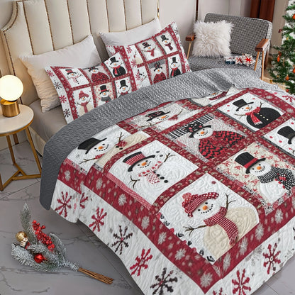 Shineful All Season Quilt 3-Piece Set Charming Snowman Friends