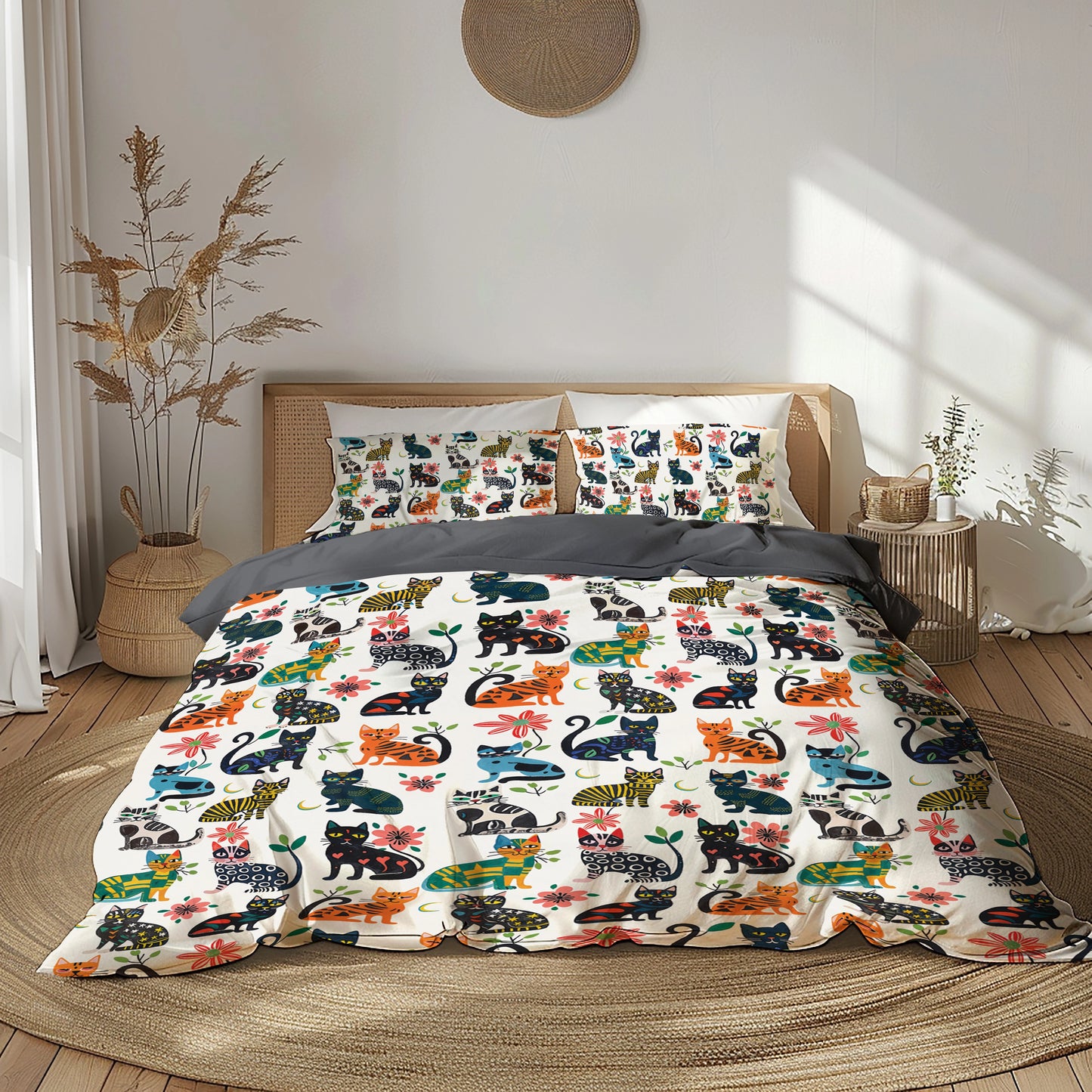 Shineful 3 Pieces Duvet Cover Set Cat Playful Paws