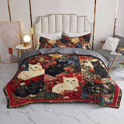 Shineful All Season Quilt 3-Piece Set Vintage Floral Cats