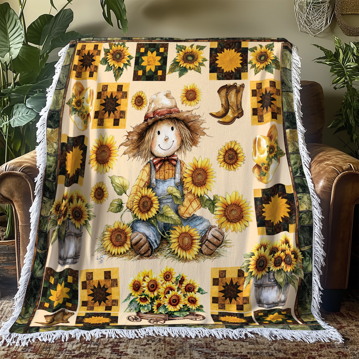 Shineful Woven Tapestry Throw Blanket Sunflower Peaceful Farmhouse