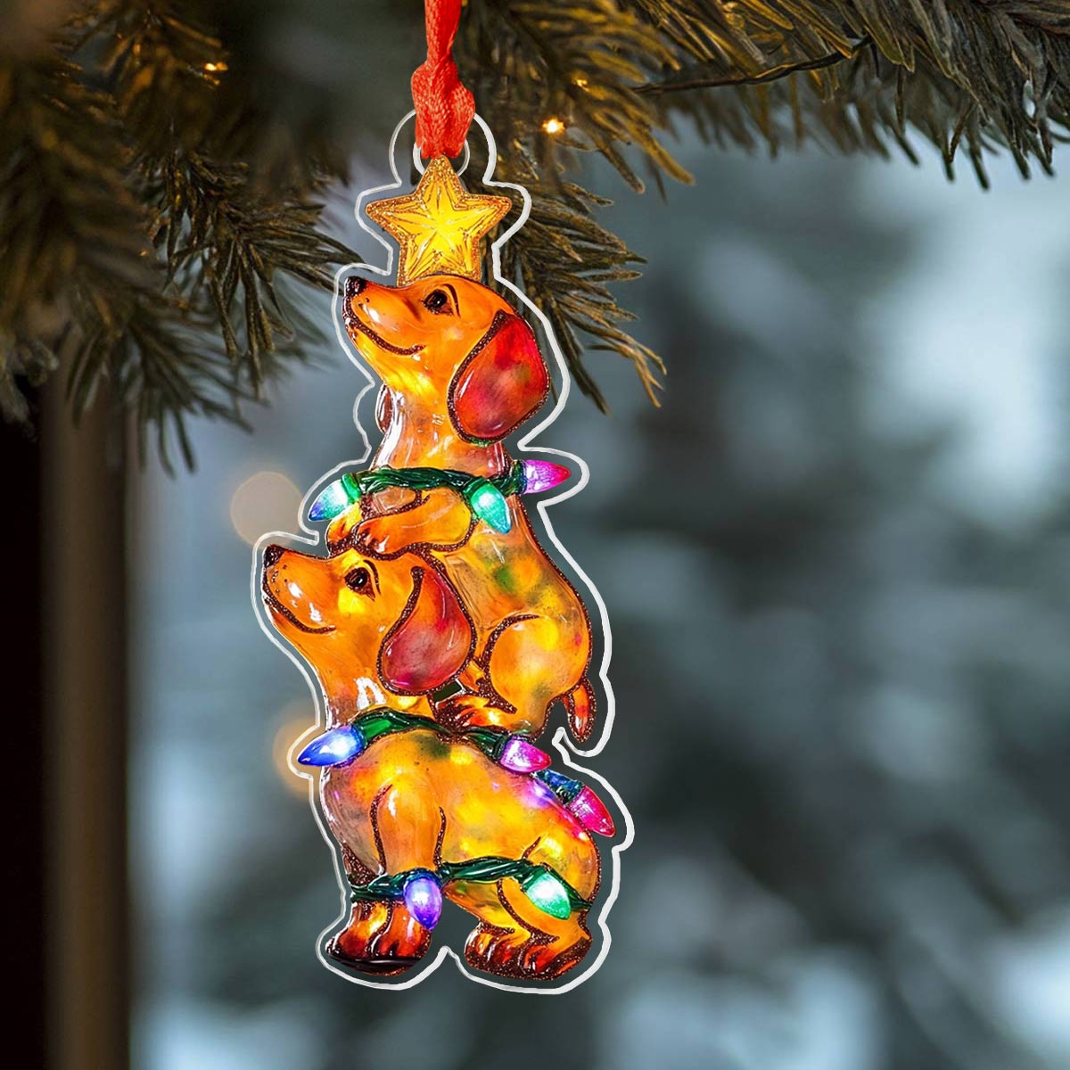 Shineful 2D Acrylic Ornament Dachshund Christmas