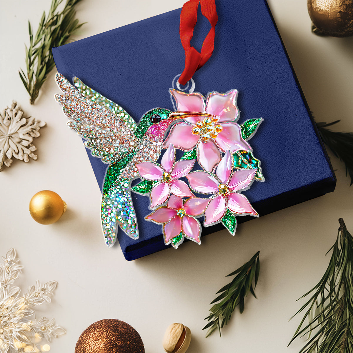 Shineful 2D Acrylic Ornament Floral Hummingbird