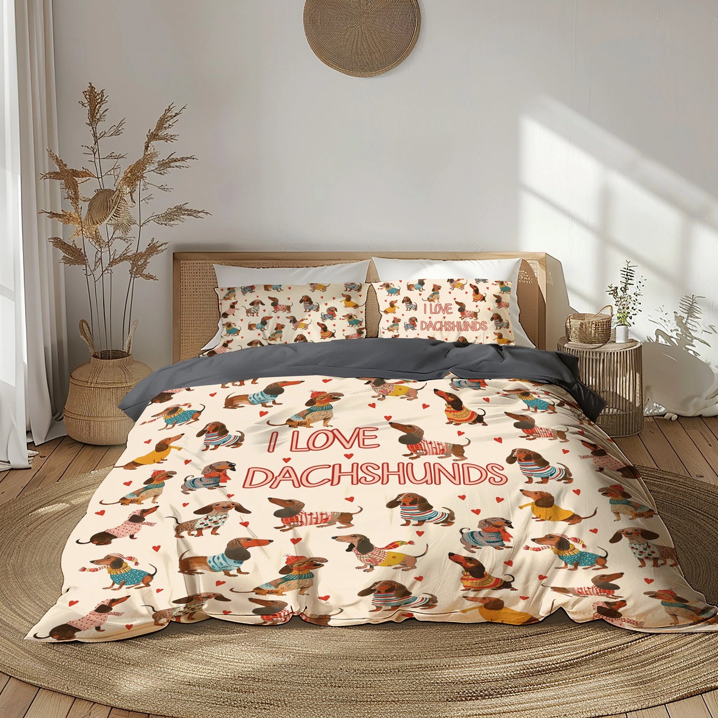 Shineful 3 Pieces Duvet Cover Set Dachshund  Lovely Delight