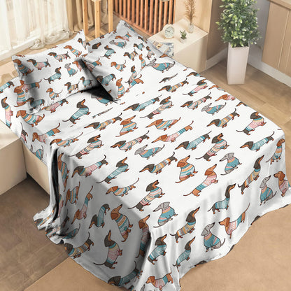 Shineful 4-Piece Bed Sheet Set - Playful Dachshunds