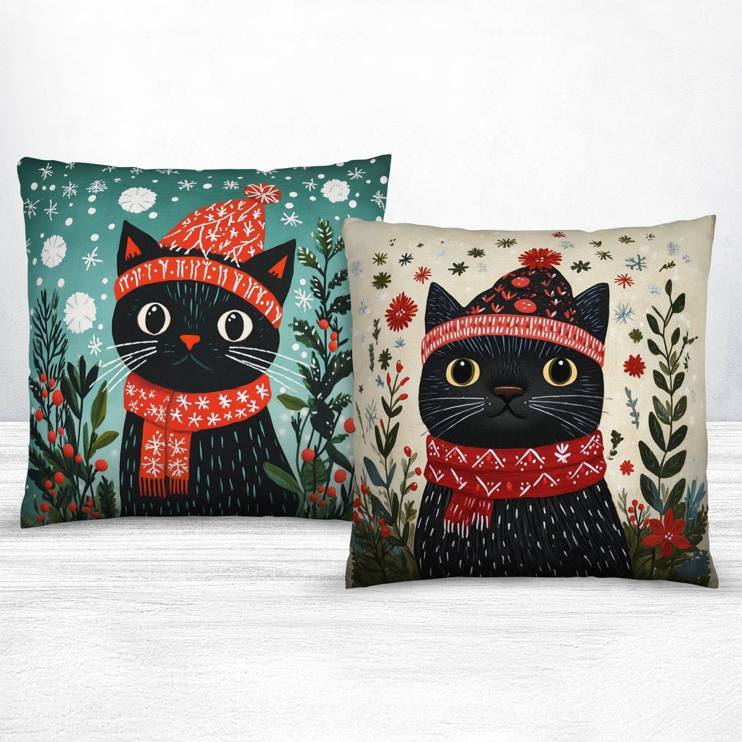 Shineful 2D Print Cushion Cover, Pillowcase, Pillows Covers Festive Feline