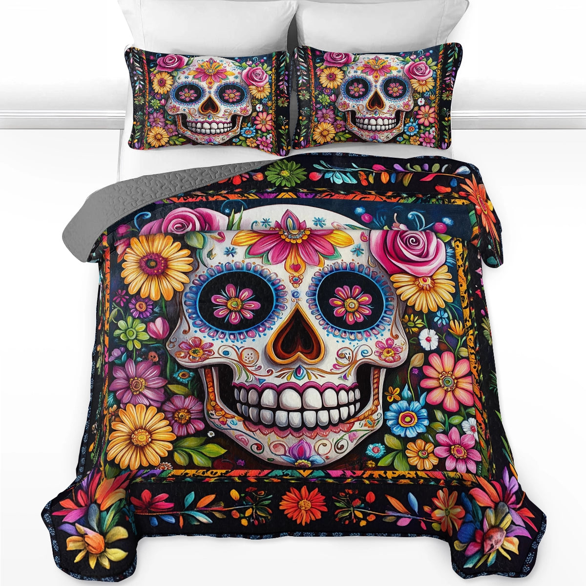 Shineful All Season Quilt 3-Piece Set Calavera Floral Dreams