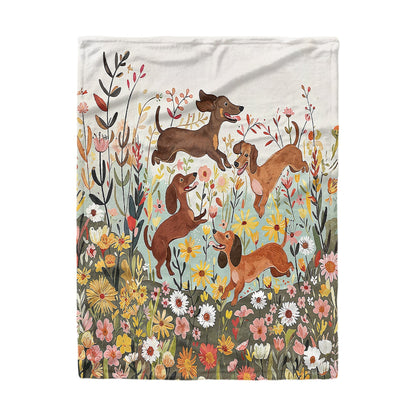 Shineful Fleece Blanket Dachshund Floral