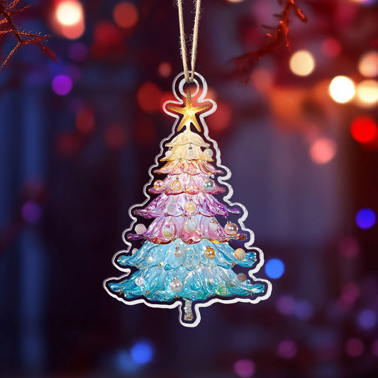 Glänzendes 2D-Acryl-Ornament – ​​Weihnachtsbaum aus Seeglas