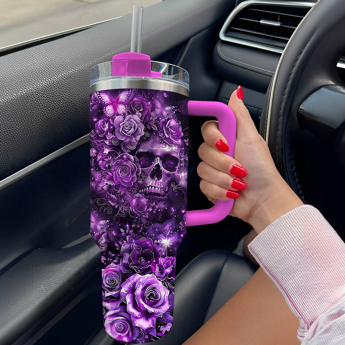 Shineful Glossy Tumbler Magnificent Purple Rose Skull