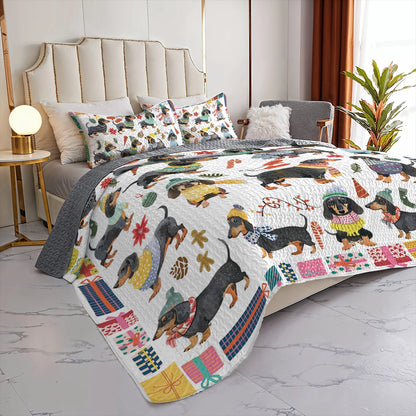 Shineful All Season Quilt 3-Piece Set Cozy Christmas Dachshund