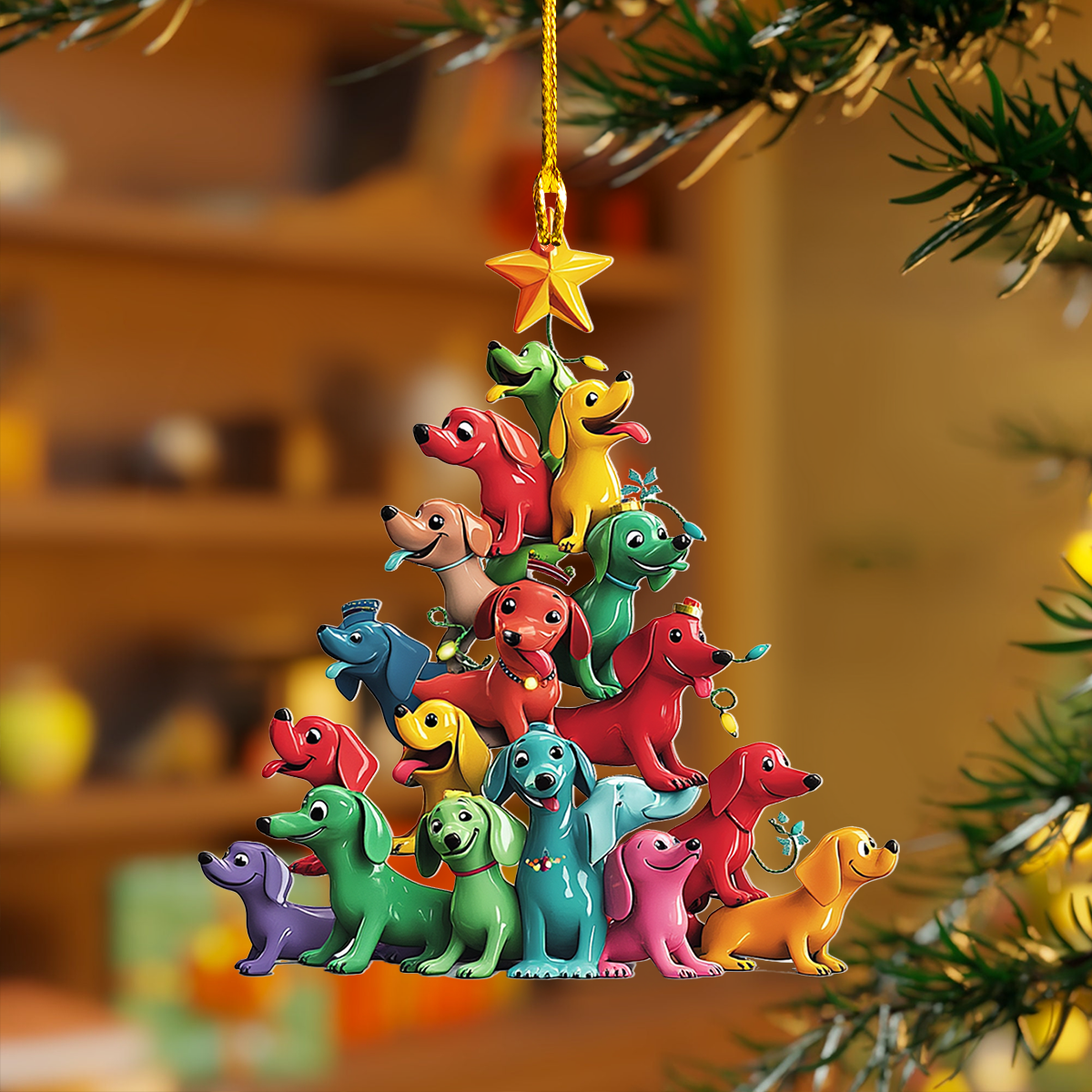 Shineful 2D Acrylic Ornament - Tree-rrific Dachshund Squad