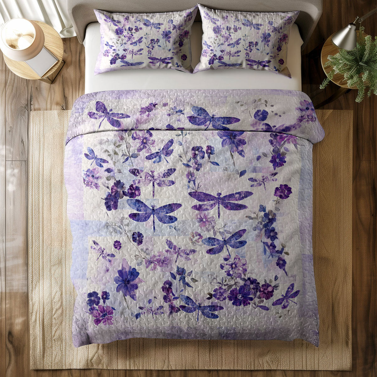 Shineful All Season Quilt 3-Piece Set Dragonfly's Blossom Haven