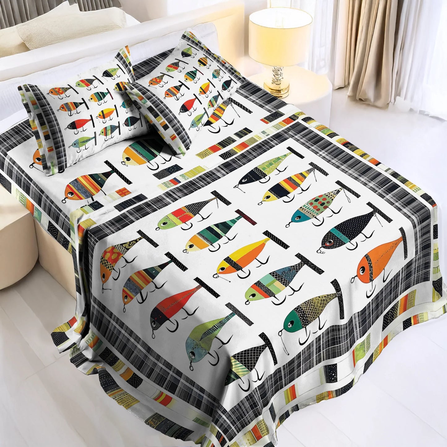 Shineful 4-Piece Bed Sheet Set - Vintage Fishing Lures