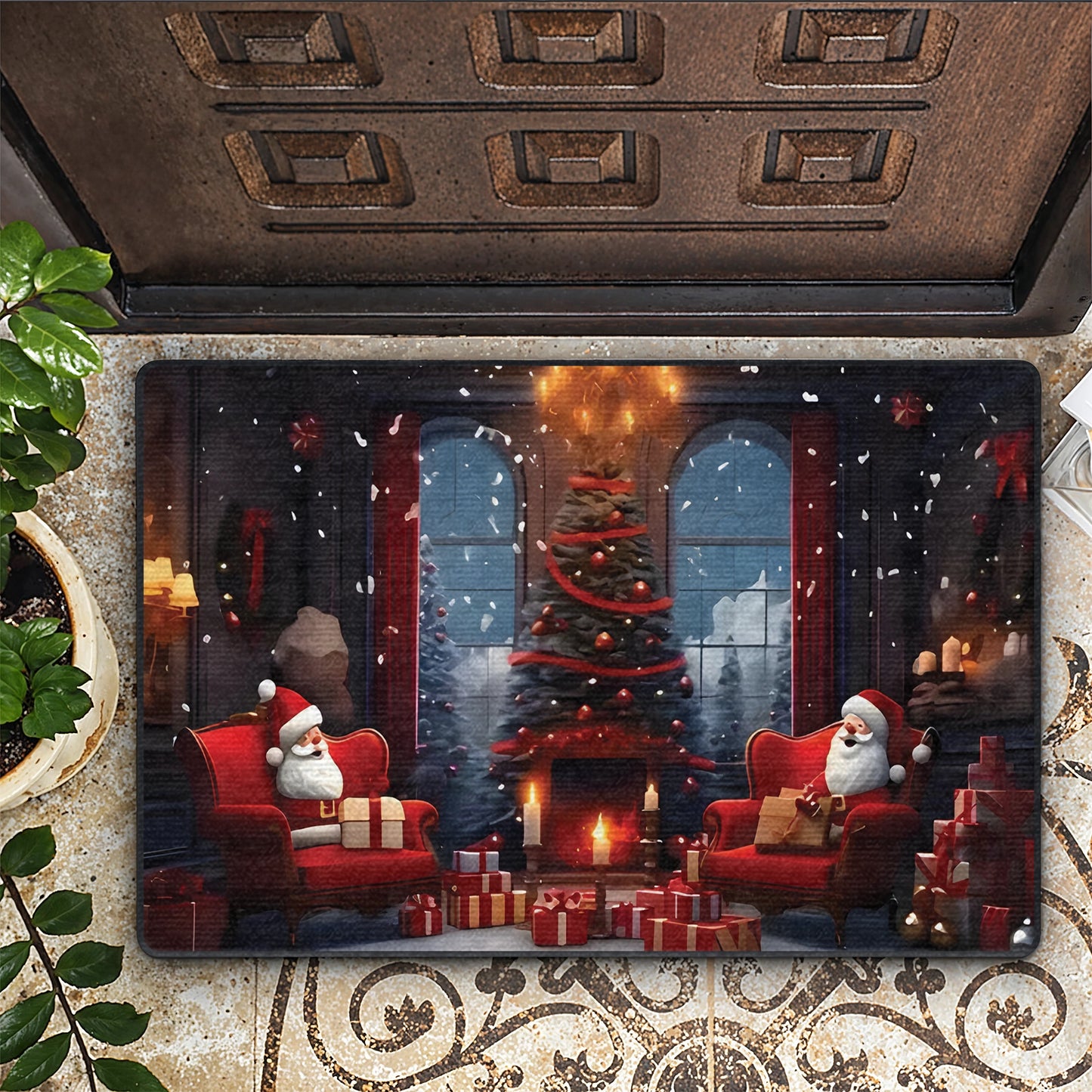 Shineful Ultra-Thin Non Skid Floor Mat, Kitchen Rugs Santa’s Cozy Fireside