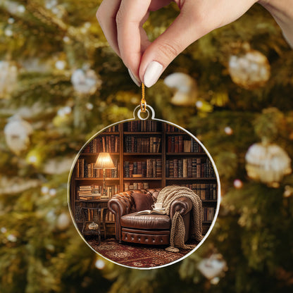 Shineful 2D Acrylic Ornament - Cozy Library Christmas